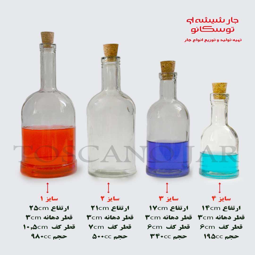 بطری شیشه ای ۱ لیتری مدل فلورانس 4 بطری شیشه ای | بطری مدل فلورانس | بطری با چوب پنبه | بطری مناسب آب | بطری در استیل | جار شیشه ای توسکانو